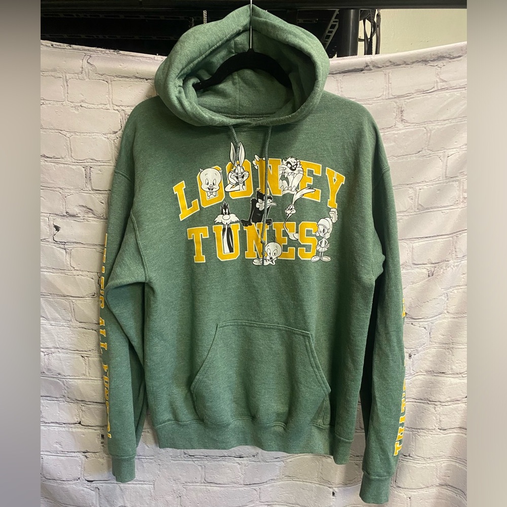 Looney Tunes Men’s M Green Looney College That’s All Folks Sweatshirt Hoodie